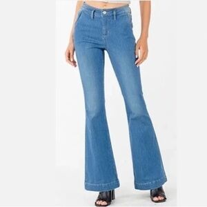 Miss Me High Rise flare wide leg jeans Pinstripe Blue White size 27